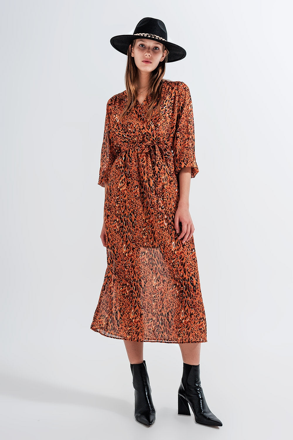 Q2, Long Wrap Dress in Animal Print