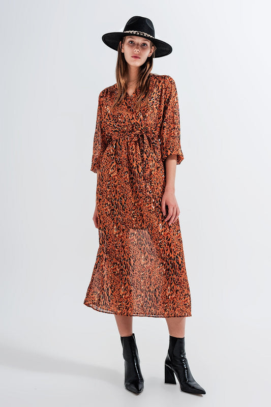 Q2, Long Wrap Dress in Animal Print
